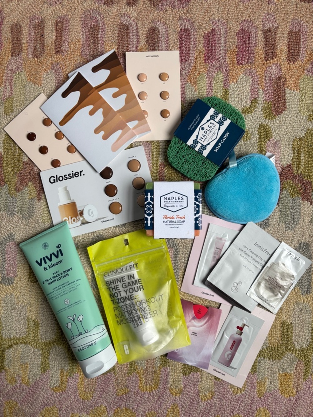 Glossier, Clinique, Naples Soap Co, Vivvi & Bloom + tons of concealer samples